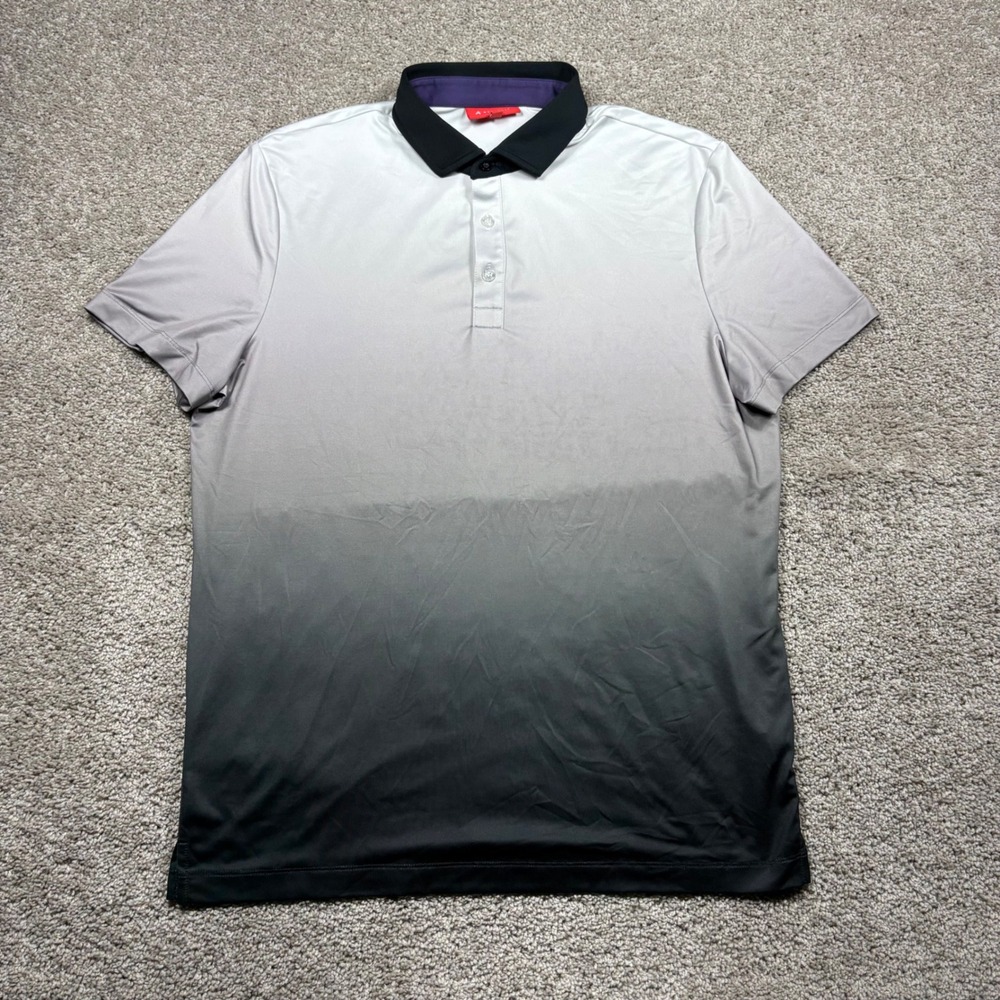 REDVANLY Mens Gray Black Ombre Gradient Golf‎ Polo Shirt M Stretch Performance